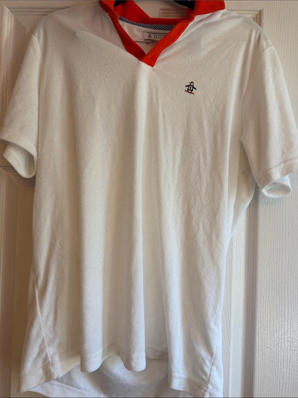 Original Penguin White Polo with Red Trim and V-Notch Collar